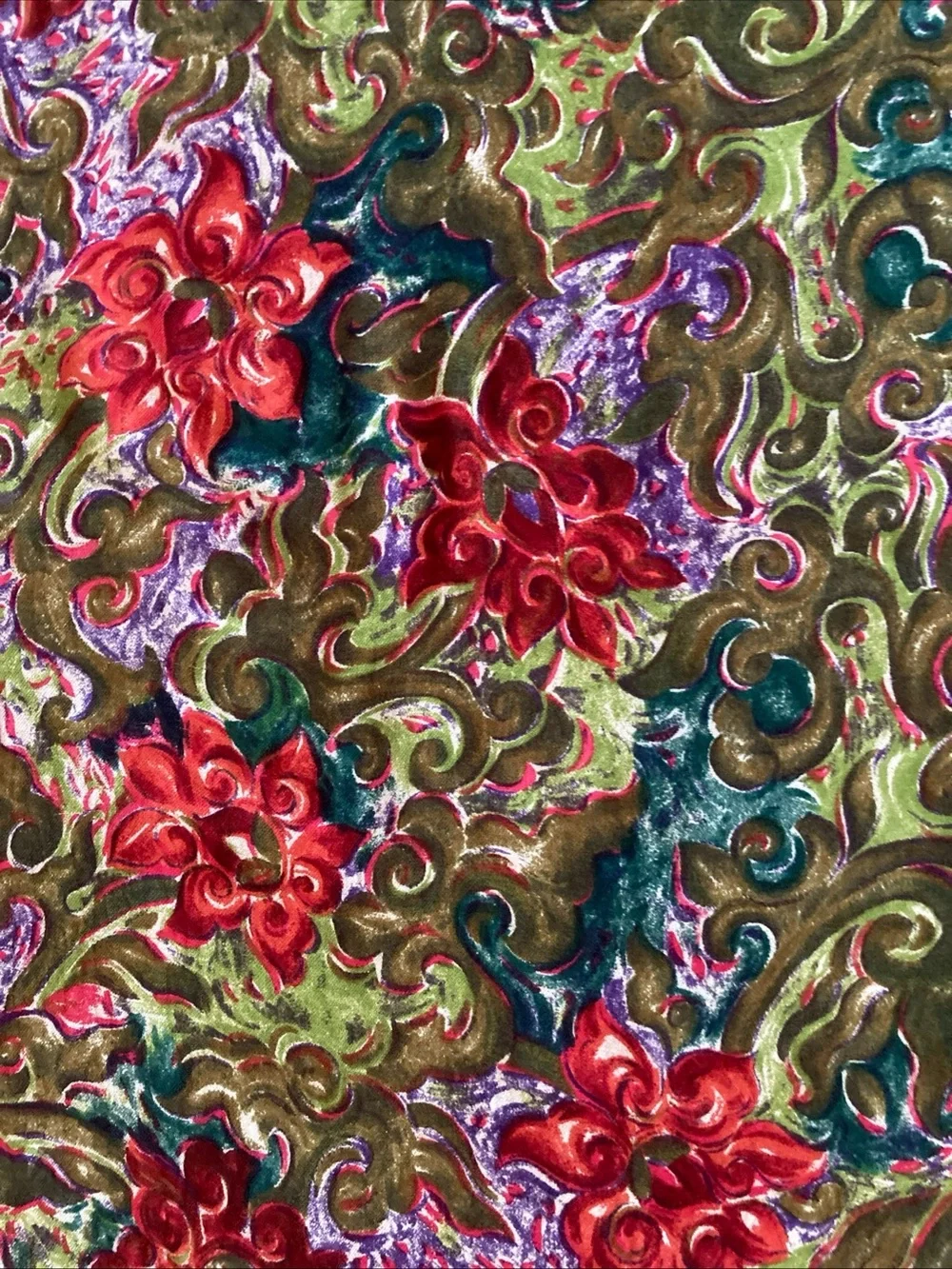 Vintage Express Red green Floral square women’s scarf 31”